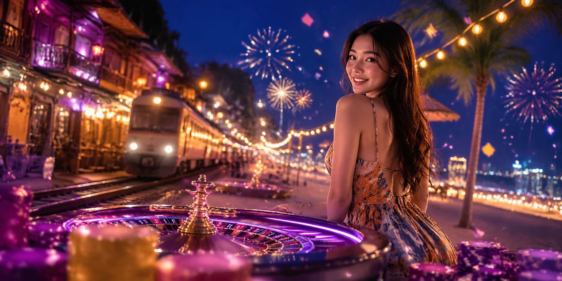 Bàn roulette neon tại sòng bài trực tuyến Hà Nội về đêm